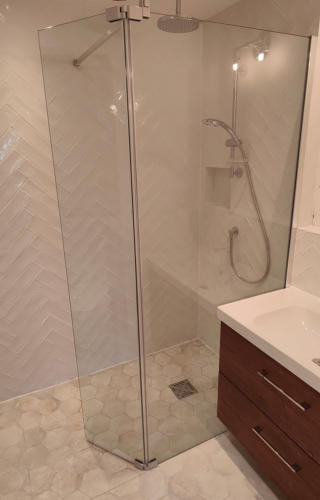 Herringbone tile wet room